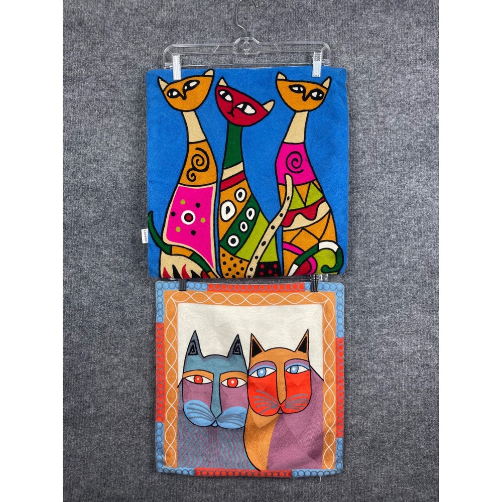 Leowoo Cat Pillow Covers Set of 2 OS Multicolor Excellent Embroidered Folk Art